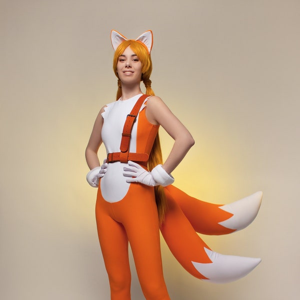 Miles Tails Prower cosplay costume, Tails the Fox Video Game cosplay, Tails Orange costume, Tails jumpsuit, Miles Tails Prower Halloween