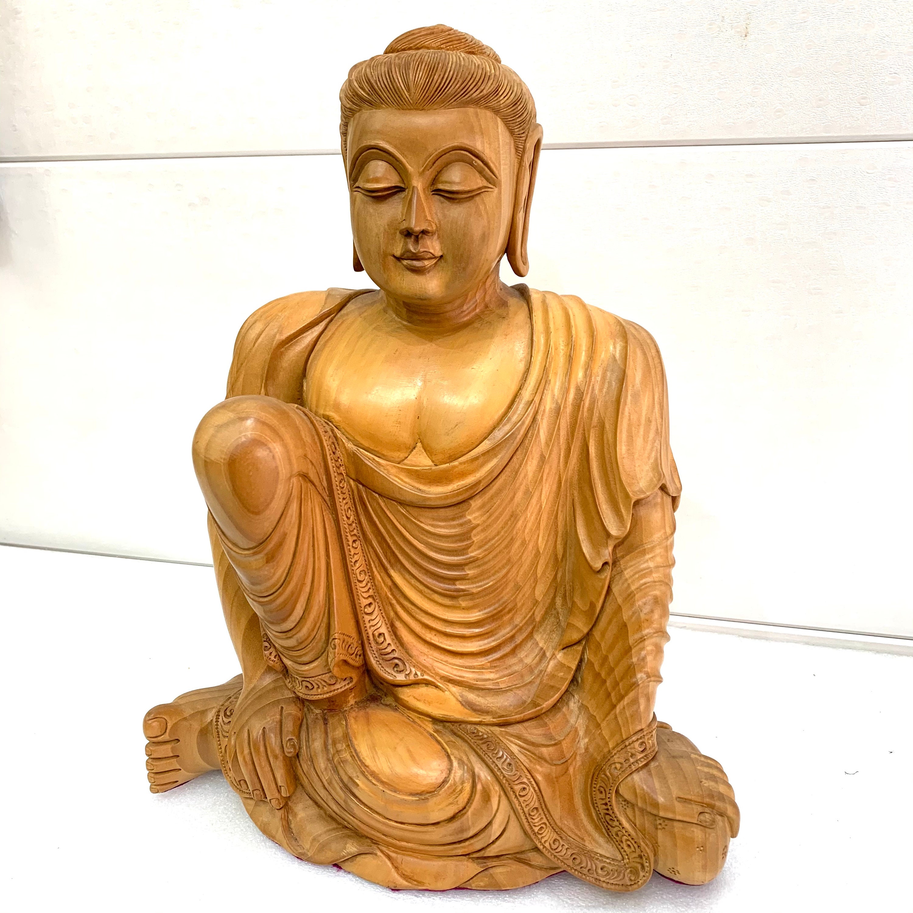 Large Sitting Buddha statue 12 inches resting Buddha wooden Etsy