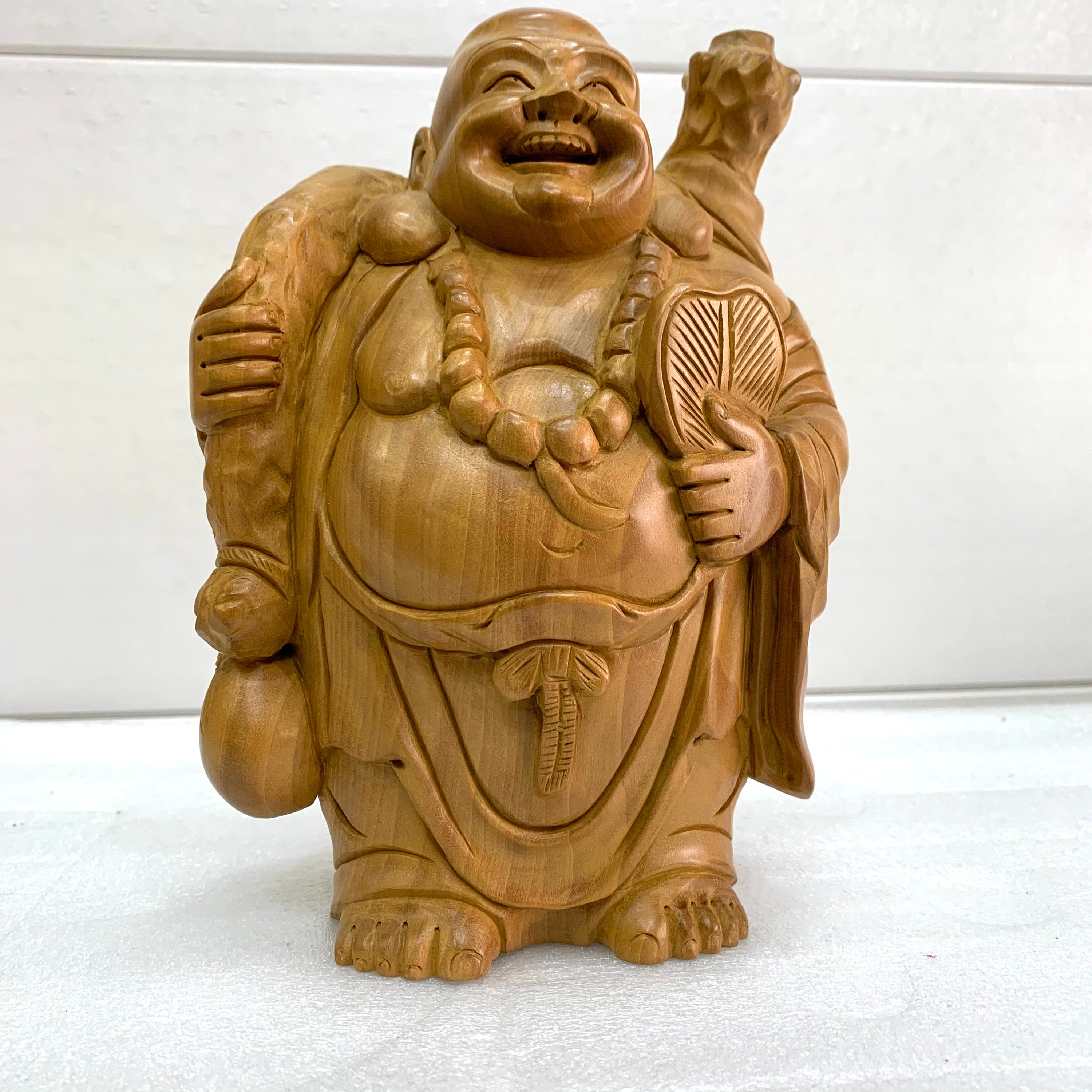 Fine carving wooden laughing Buddha statue fengshui gift Etsy