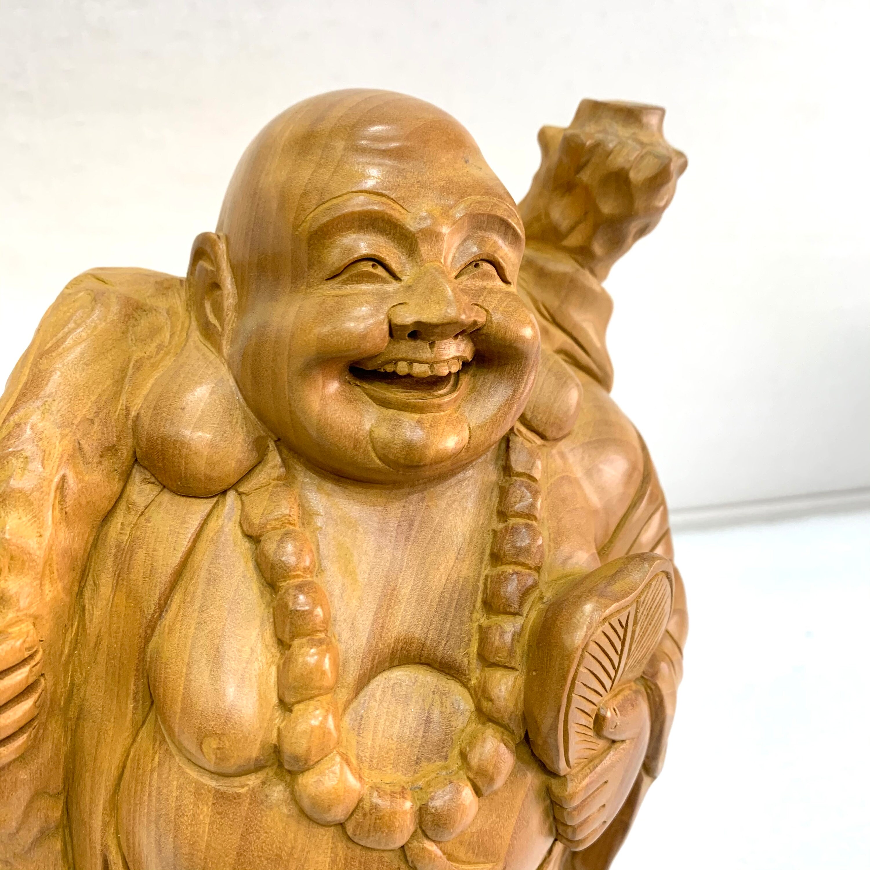 Fine carving wooden laughing Buddha statue fengshui gift Etsy