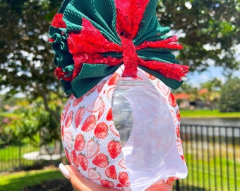 Strawberry Headwrap, Strawberry Hair Bow, Shredded Wraps, Strawberry Shredded Wrap, Berry Bows, Baby Shredded Wrap, Berry Bows, Fruit Bows