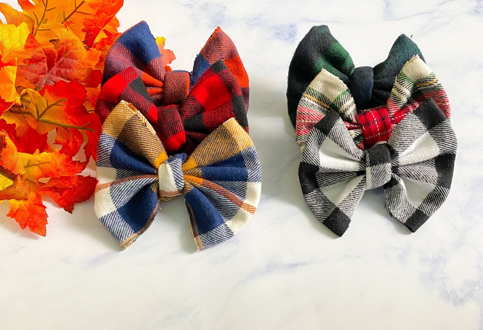 Blue and White Plaid Hair Bow with Clip - wide 2