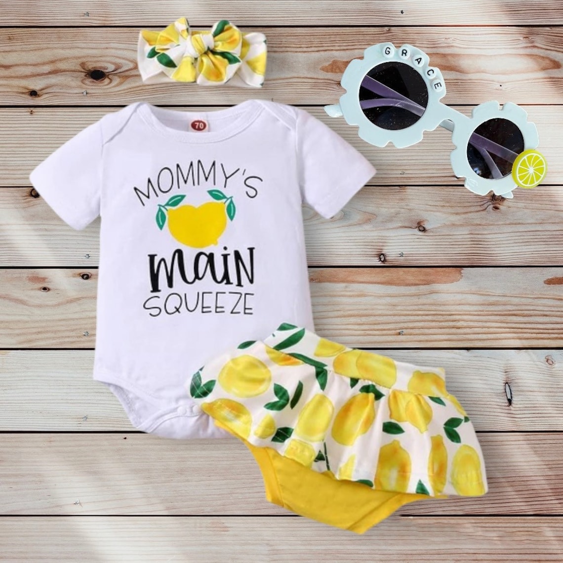 Lemon Baby Girl Outfit Fruit Baby Girl Outfit Lemon Bummies Etsy