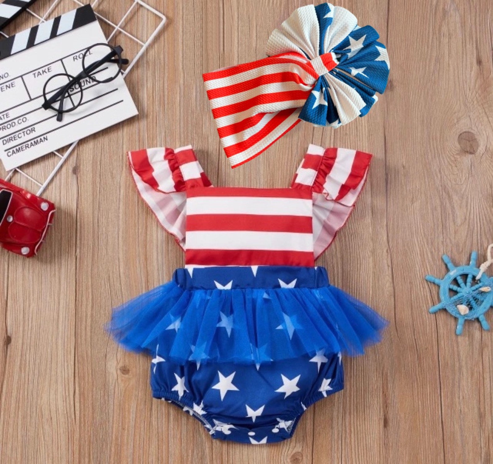 Ketyyh-chn99 4th of July Baby Girl Outfits 0-12M 4-Piece Patriotic