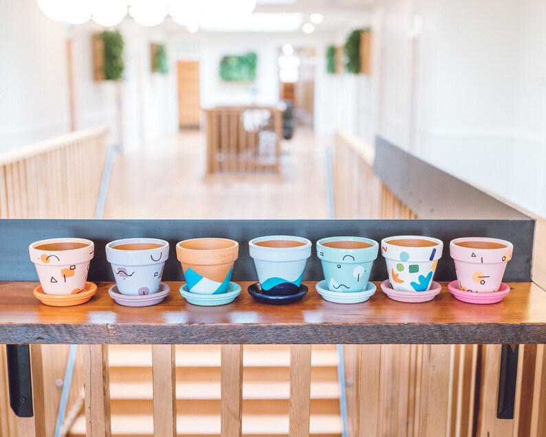 Orange Multi-Shape Hand-Painted Terracotta Pot w Saucer