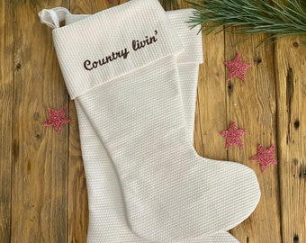Handmade Personalised White Christmas Stockings