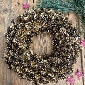Gold Handmade Pine Cone Christmas Wreath image 1