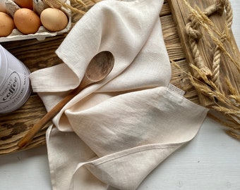 Cream Linen Tea Towel or Set of 2, Kitchen Linens