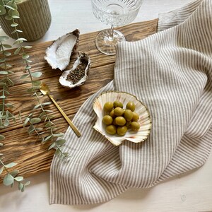 Striped Linen Tea Towel or Set of Two, Kitchen Linens in Sand Beige image 2