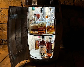 30 gallon Double shelf Rotating Bar either stain (28" tall) double lazy Susan bourbon whisky whiskey barrel