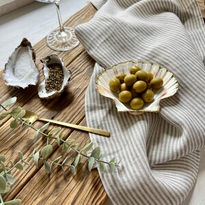 Striped Linen Tea Towel or Set of Two, Kitchen Linens in Sand Beige image 3