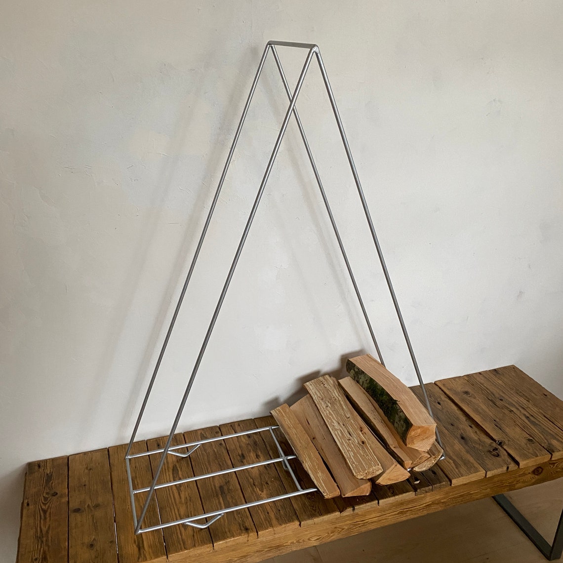 Tall Triangle Log Firewood Holder Storage Handmade Etsy