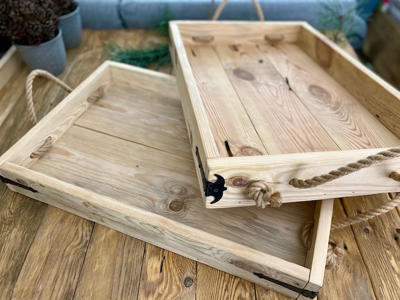 Classic Rustic Handmade Wooden Serving Tray With Handles Etsy