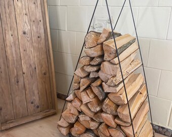 Tall Triangle Log Firewood Holder Storage Handmade