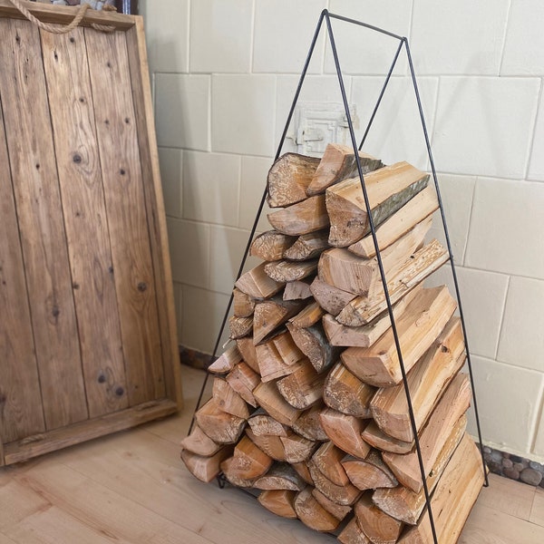 Tall Triangle Log Firewood Holder Storage Handmade