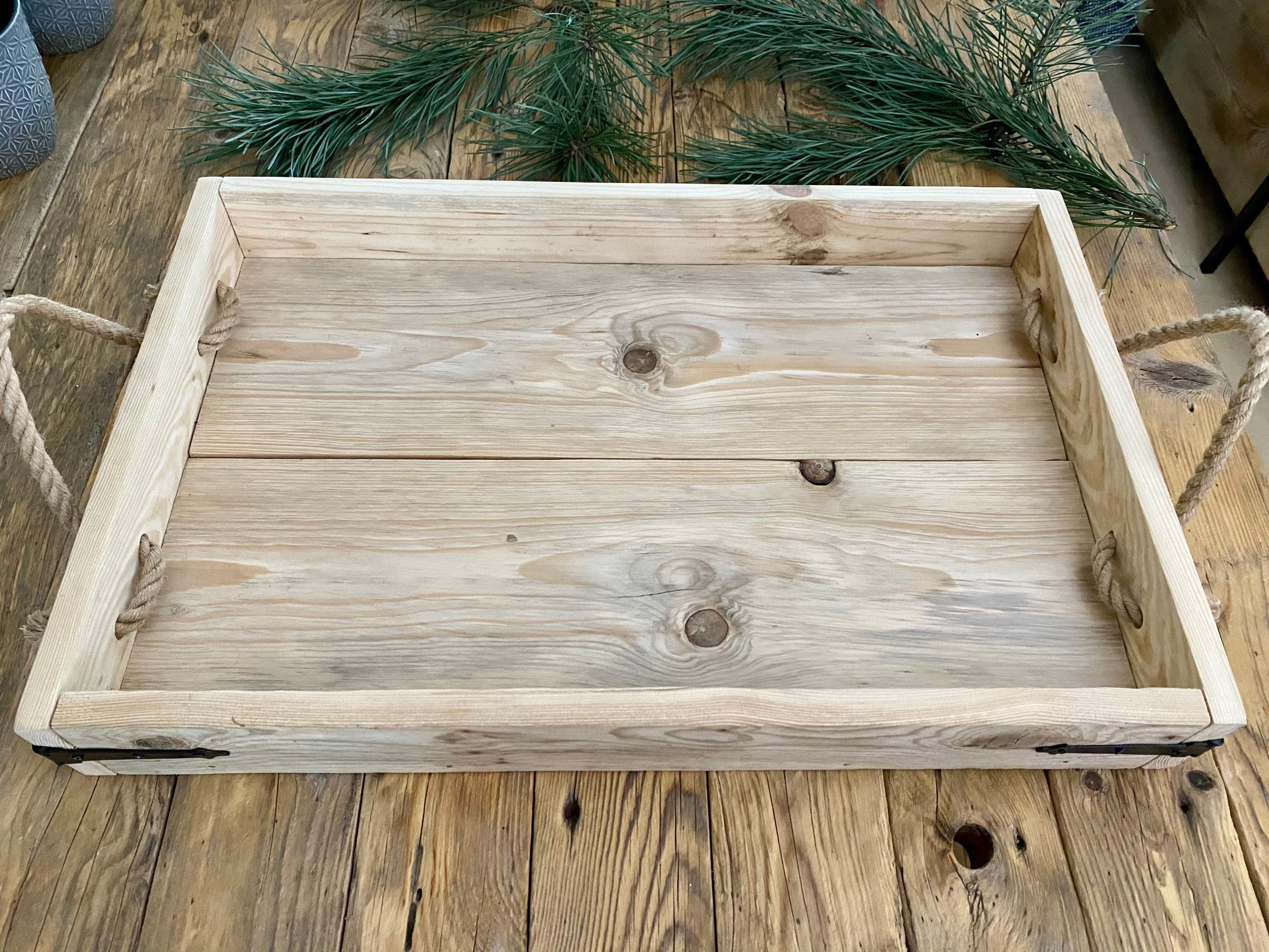 Classic Rustic Handmade Wooden Serving Tray With Handles 