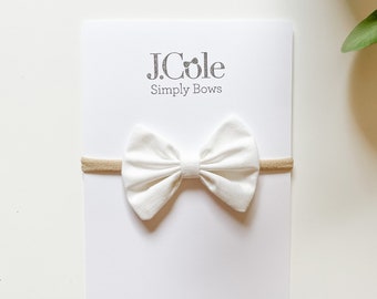 Baby bow headband, nylon headband, white bow headband, pure white bow, modern bow