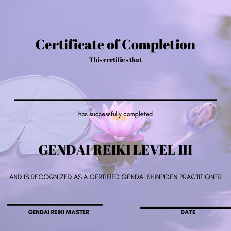 Printable Gendai Reiki Level 3 Certificate Etsy