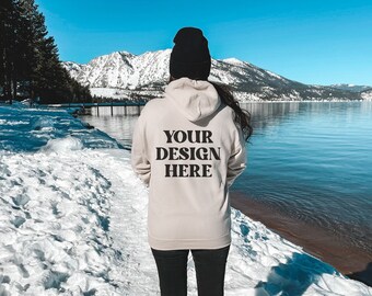 Gildan 18500 Sand Hoodie Mockup - Gildan Hoodie Mockup, Model Mockup, Hooded Sweatshirt mockup, Trendy Mockup, Outdoor Mockup, 18500 Mockup
