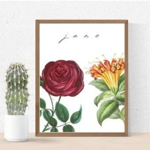 June Flower Print | Floral Digital Print | Birth Flower Print | Wall Art Print | Digital Download Print | Rose Print | Honeysuckle Print