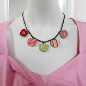 Apple charm necklace, fruit charm necklace, summer charm necklace, statement charm necklace, curb chain necklace, retro charm necklace