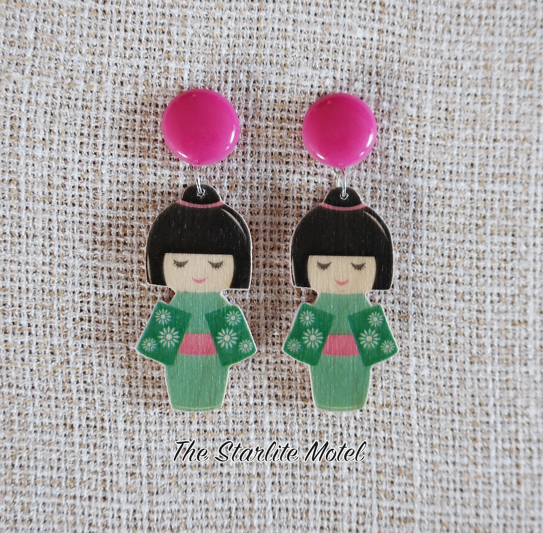Kokeshi Doll Earrings Wood Earrings Wooden Earrings Etsy Australia