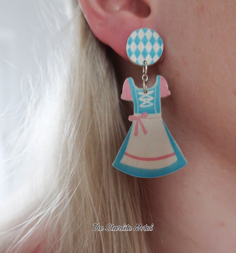 Dirndl dress wood earrings, dirndl dress earrings, Bavarian dress earrings, Oktoberfest earring, Oktoberfest jewellery, Oktoberfest Ohrringe image 2