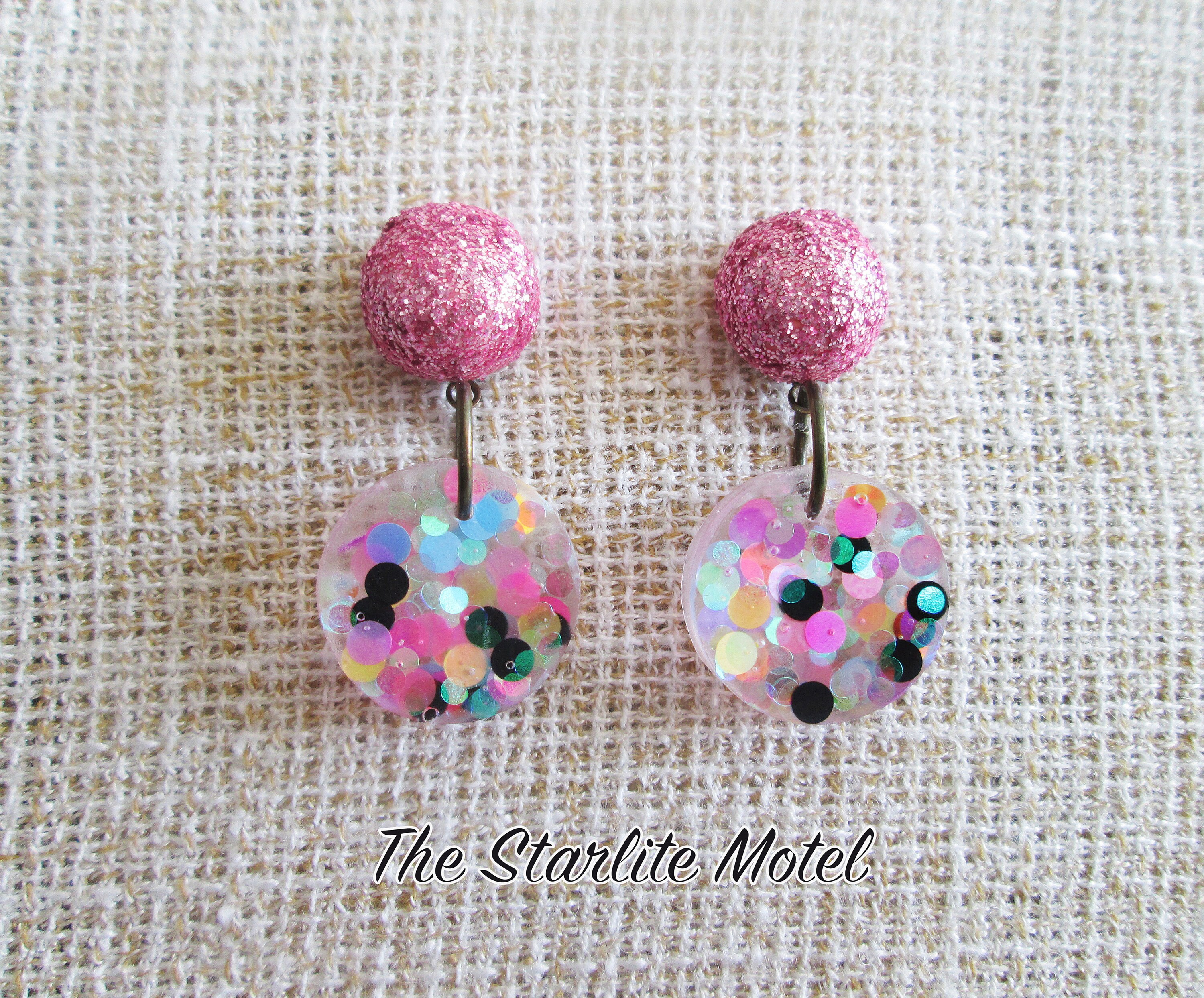 Pink glitter earrings, multicoloured glitter earrings, confetti glitter