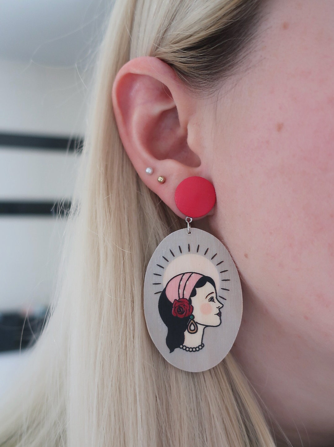 Gypsy Lady Wood Earrings Lady Head Earrings Tattoo Style Etsy