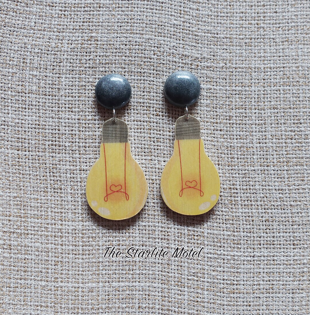 Light Bulb Earrings, Wood Earrings, Wooden Earrings, Statement Earrings