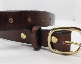 Brown Leather Belt 1 inch wide, 10/12 oz thickness, light brown belt with solid brass buckle