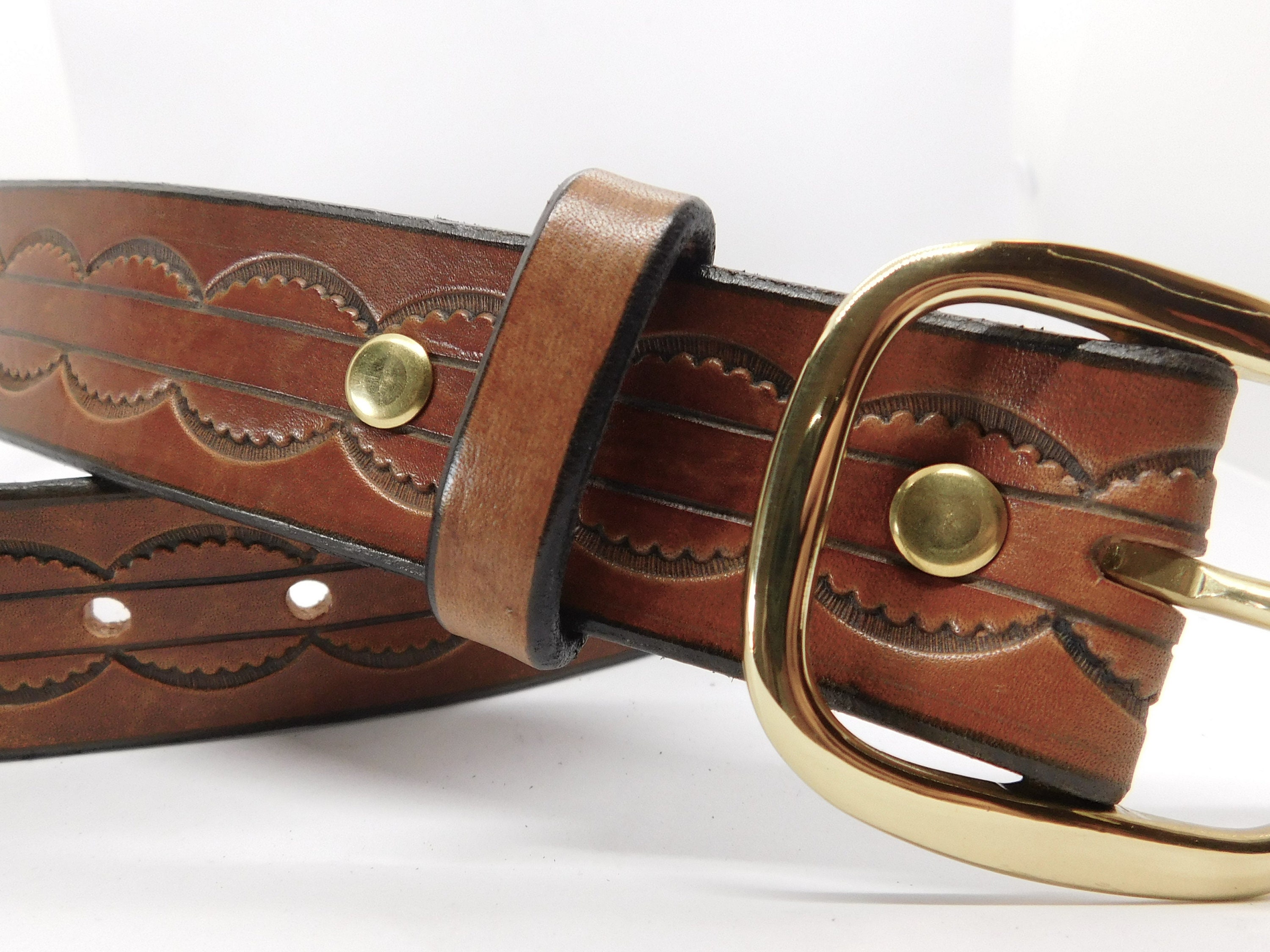 Brown Leather Belt 1 Inch Wide, 10/12 Oz Thickness, Border