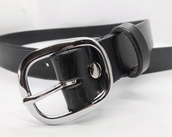 Black Leather Belt 1 1/2 inch wide, 10/12 oz thickness, black with nickel plated buckle