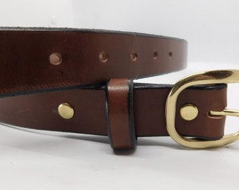 Brown Leather Belt 1 1/4 inch wide, 10/12 oz thickness, light brown belt with solid brass buckle