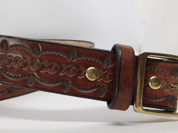 Brown Leather Belt 1 1/2 Inch Wide, 10/12 Oz Thickness, Border 