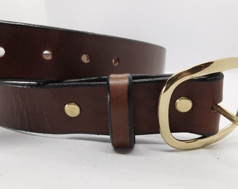 Brown Leather Belt 1 1/2 inch wide, 10/12 oz thickness, light brown belt with solid brass buckle