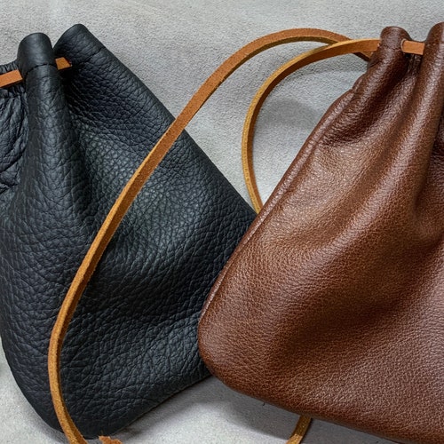 Large Drawstring Brown Leather Bag Money Pouch Leather Etsy New Zealand