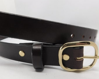Brown Leather Belt 1 inch wide, 10/12 oz thickness, dark brown belt with solid brass buckle