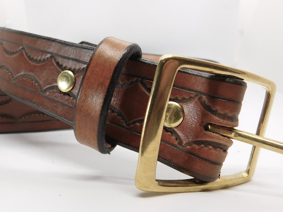 Brown Leather Belt 1 Inch Wide, 10/12 Thickness, Line Border  display picture 1