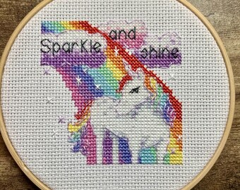 Unicorn completed cross stitch