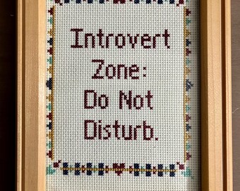 Introvert Zone completed cross stitch