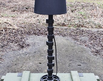 SOLD ||| Car Truck Camshaft and Gears Night Stand Table Lamp Light Industrial Steampunk Loft Workshop Garage Engine Part Mechanic Upcycled