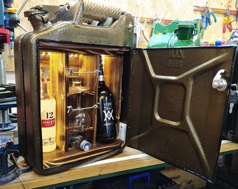 SOLD ||| Hidden STORAGE Gold with LED Jerry can Mini Bar Box Canister Fuel Camping alcohol whiskey gift man cave