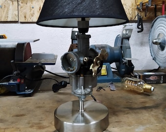 SOLD |||| Motorcycle Carburetor Lamp / Night Stand Table Light Lighting Truck Part Mechanical Industrial Fallout Steampunk Upcycled loft