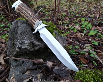 VENDIDO /// Cuchillo de asta de caza # 5 GRANDE / Al aire libre Bushcraft Supervivencia Pesca Ciervo Ciervo Cuerno Corona Hecho a mano Cuchillos personalizados Hoja Mango de agarre