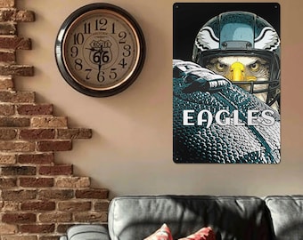 Eagles Helmet Metal Sign: Vintage Football Art - Philly Green