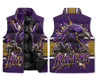 Purple & Gold Raven Puffer Vest – Football Fan Winter Vest