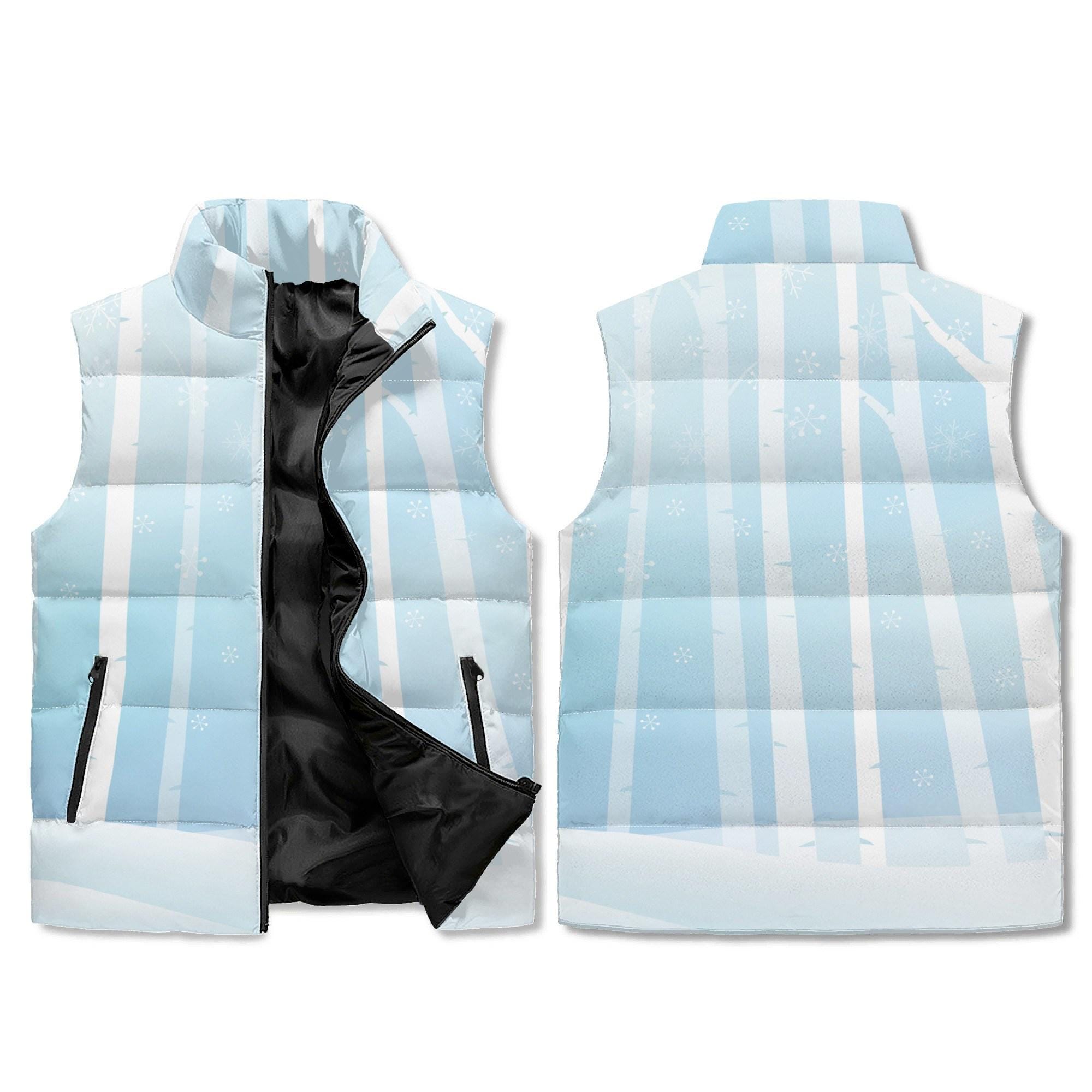 Discover Winter Tree Puffer Vest Unisex Light Blue Snowy Forest Print