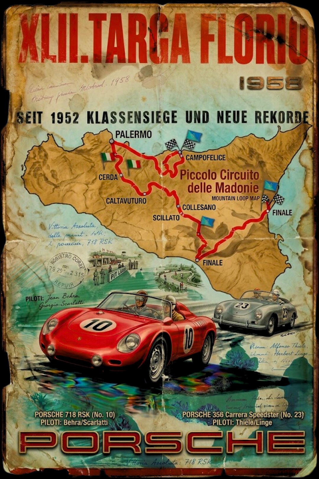 Targa Florio 1953 Poster – Sicily Vintage Racing Map Wall Art