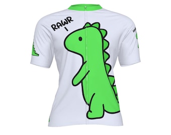 Dinosaur Cycling Jersey: Men's Fitted Bike Shirt, Green Dino MTB Top